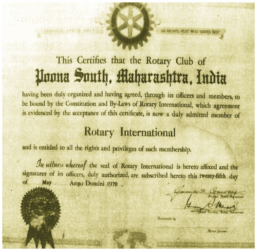 Rotary Pune South Certificate